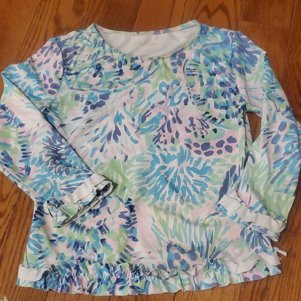 Lilly Pulitzer Margo Girls Size 8 Multicolor Floral Long Sleeve Rashguard